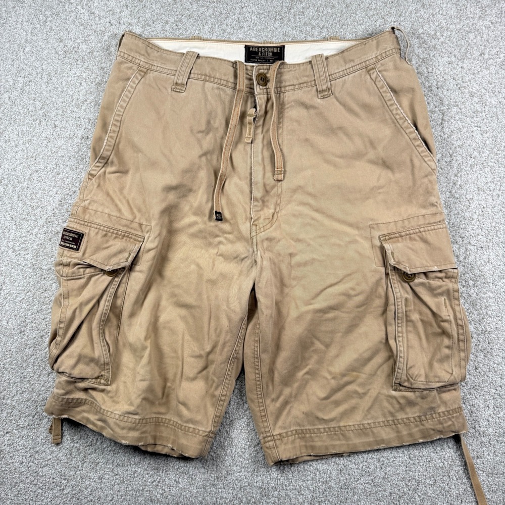 Abercrombie & Fitch Cargo Shorts Mens 32 Tan Khaki Cotton Multi Pocket Shorts